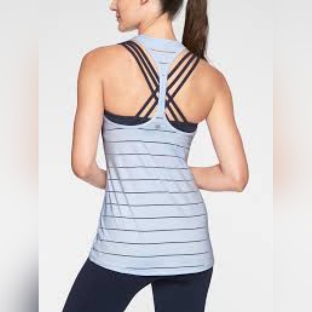 Athleta Light Blue Striped Tank Top